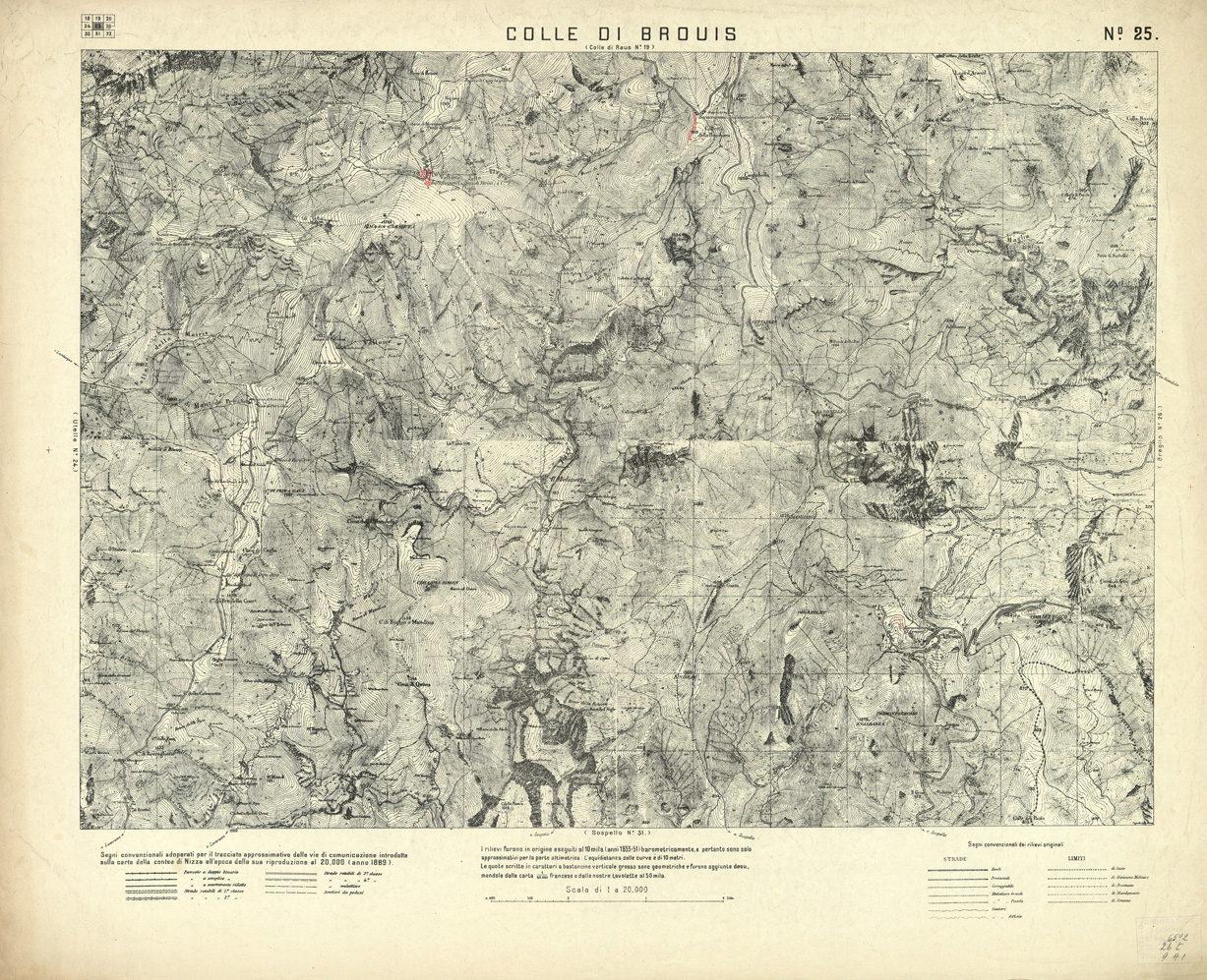 (N:2967) CARTA DELLA CONTEA DI NIZZA - Foglio 25 - Colle di Brouis (B0004318) Carte e stampe antiche: riproduzione a colori su carta (formato A1)
