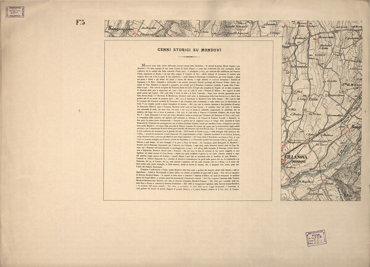 (N:6528) CARTA TOPOGRAFICA DEL COMUNE DI MONDOVI'- Foglio 5 (B0004374) Carte e stampe antiche: riproduzione a colori su carta (formato A1)