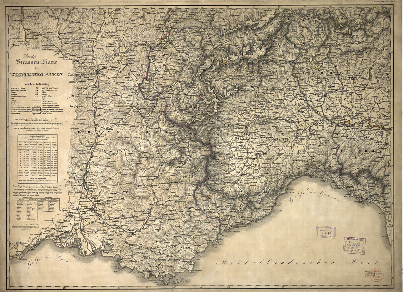(N:16396) STRASSEN KARTE DER WESTLICHEN ALPEN (B0004392) Carte e stampe antiche: riproduzione a colori su carta (formato A1)