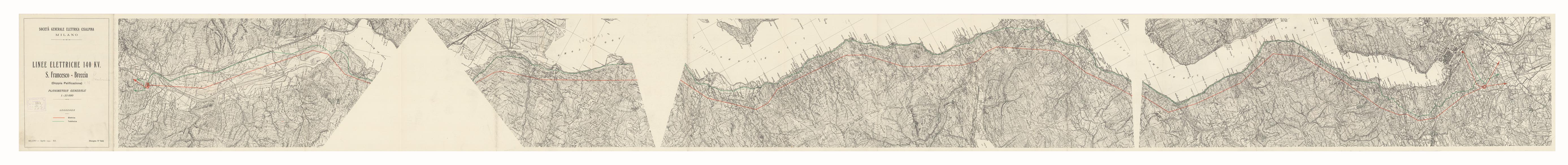 (N:15949) SOCIETA' GENERALE ELETTRICA CISALPINA MILANO-  LINEE ELETTRICHE 140 KV.- S. Francesco - Breccia (B0004407) Carte e stampe antiche: riproduzione a colori su carta (formato A1)