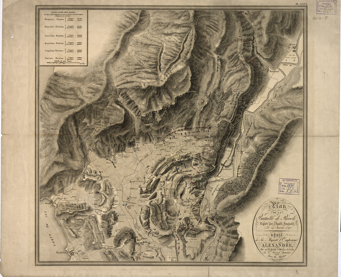 (N:14051) PLAN DE LA BATAILLE DE RIVOLI GAGNEE PAR L'ARMEE FRANCAISE, LE 14 JANVIER 1797 (B0004448) Carte e stampe antiche: riproduzione a colori su carta (formato A1)