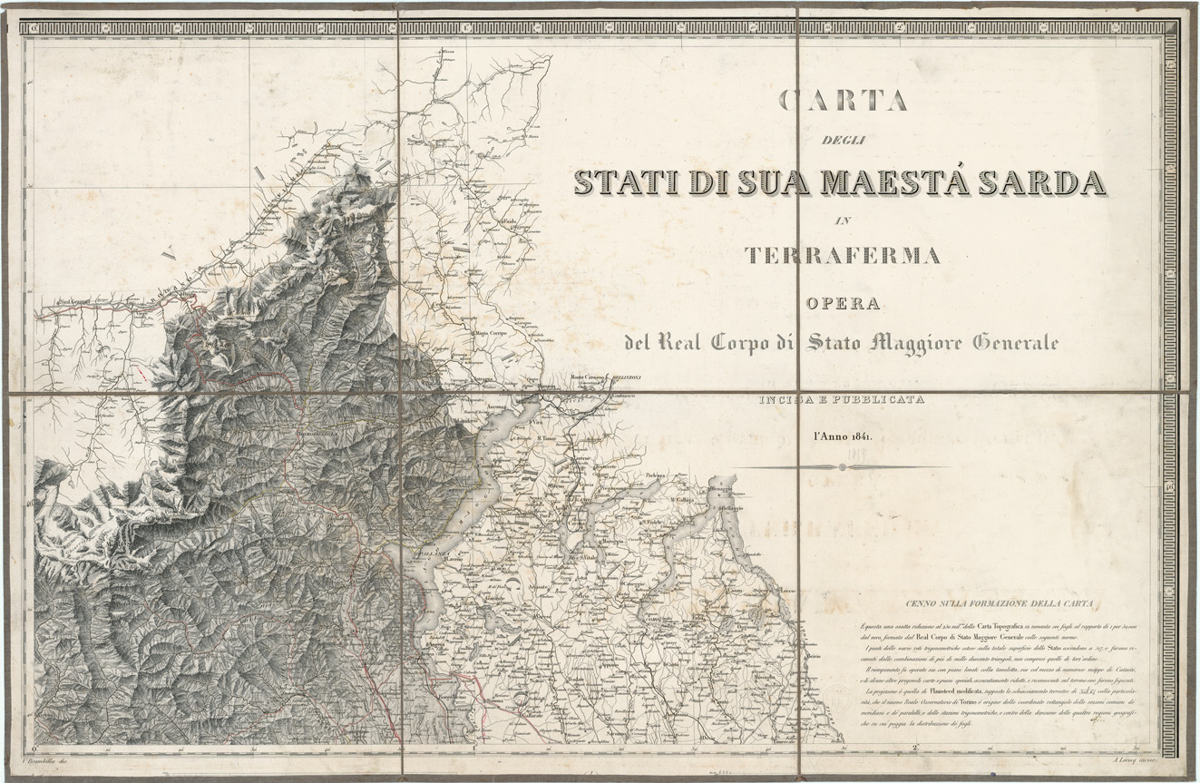 (N:1375) CARTA DEGLI STATI DI SUA MAESTA' SARDA IN TERRAFERMA OPERA DEL REAL CORPO DI STATO MAGGIORE GENERALE. INCISA E PUBBLICATA L'ANNO 1841 - Foglio 2 (B0004455) Carte e stampe antiche: riproduzione a colori su carta (formato A1)