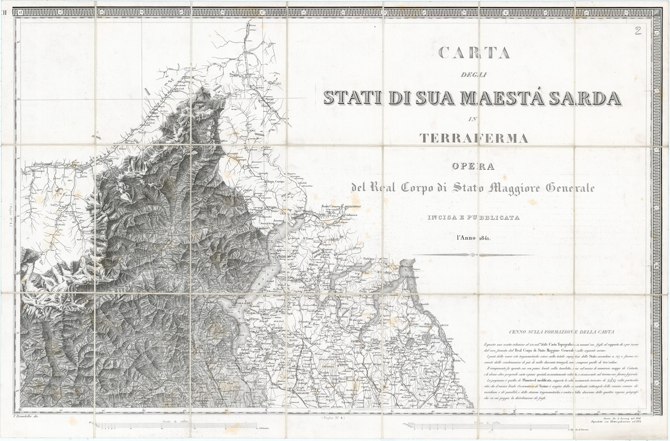 (N:1382) CARTA DEGLI STATI DI SUA MAESTA' SARDA IN TERRAFERMA OPERA DEL REAL CORPO DI STATO MAGGIORE GENERALE. INCISA E PUBBLICATA L'ANNO 1841 - Foglio 2 (B0004462) Carte e stampe antiche: riproduzione a colori su carta (formato A1)