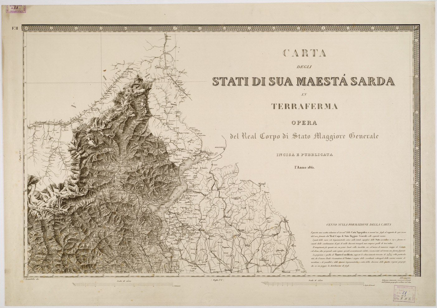 (N:1395) CARTA DEGLI STATI DI SUA MAESTA' SARDA IN TERRAFERMA OPERA DEL REAL CORPO DI STATO MAGGIORE GENERALE. INCISA E PUBBLICATA L'ANNO 1841 - Foglio 2 (B0004475) Carte e stampe antiche: riproduzione a colori su carta (formato A1)