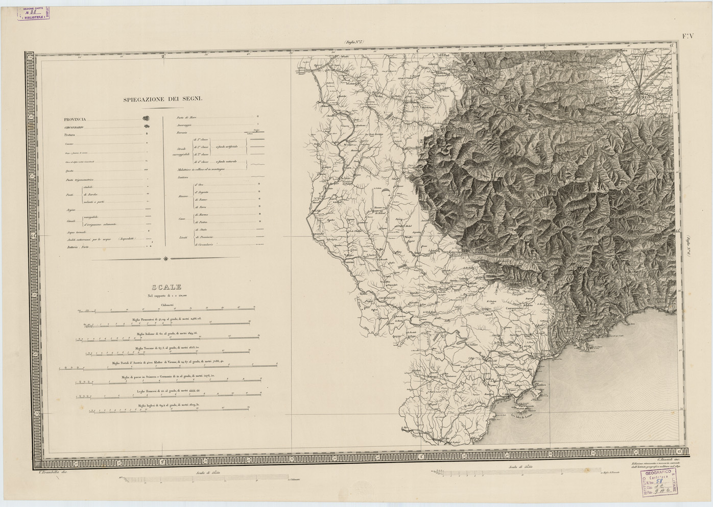 (N:1398) CARTA DEGLI STATI DI SUA MAESTA' SARDA IN TERRAFERMA... - Foglio 5 (B0004478) Carte e stampe antiche: riproduzione a colori su carta (formato A1)