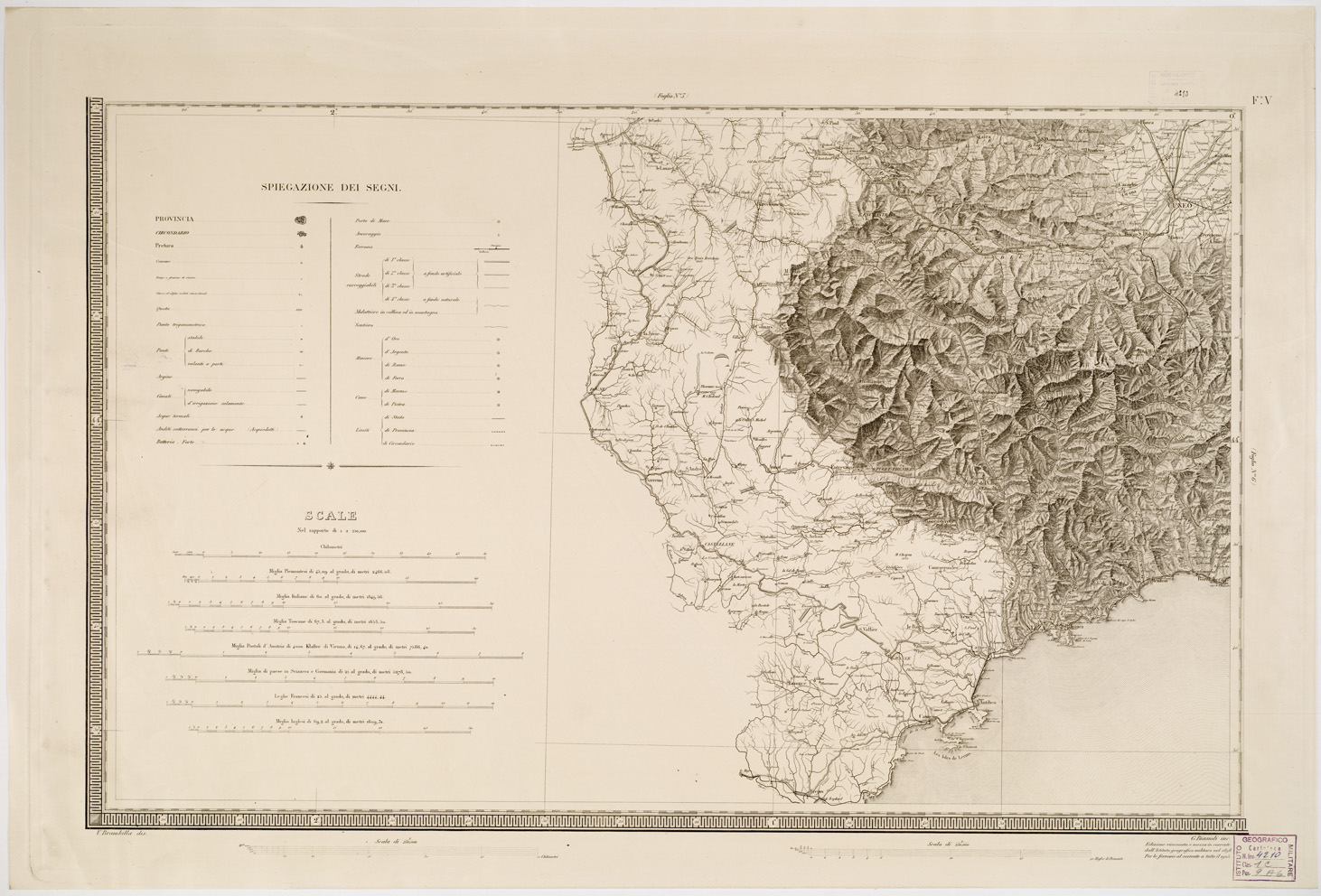 (N:1369) CARTA DEGLI STATI DI SUA MAESTA' SARDA IN TERRAFERMA... - Foglio 5 (B0004492) Carte e stampe antiche: riproduzione a colori su carta (formato A1)