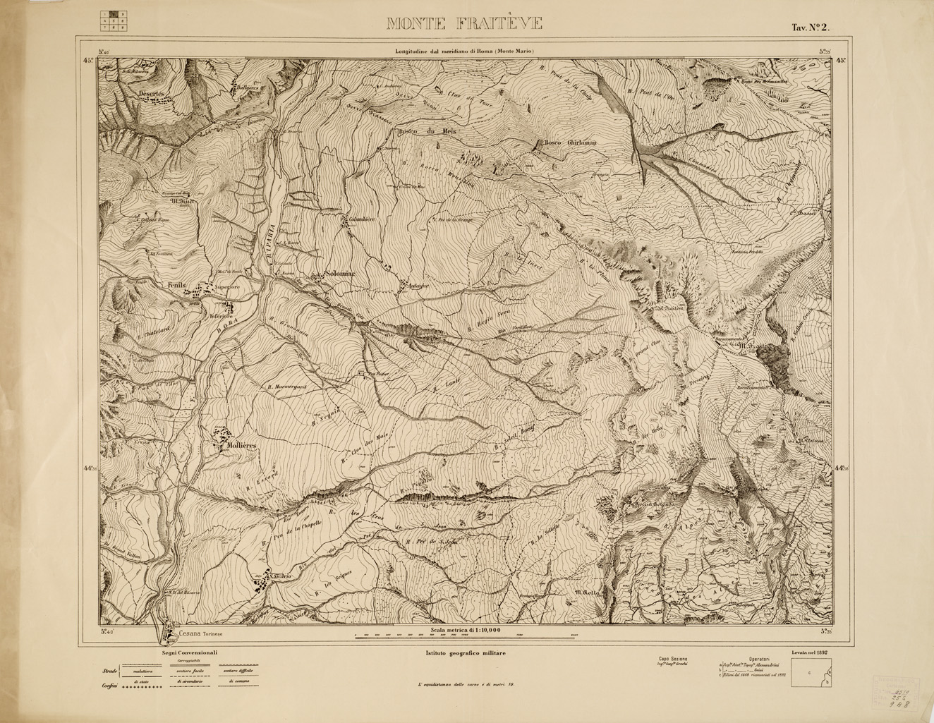 (N:5860) CARTA SPECIALE DELLA PIAZZA DI CESANA TORINESE - Foglio 2 - Monte Fraiteve (B0004498) Carte e stampe antiche: riproduzione a colori su carta (formato A1)