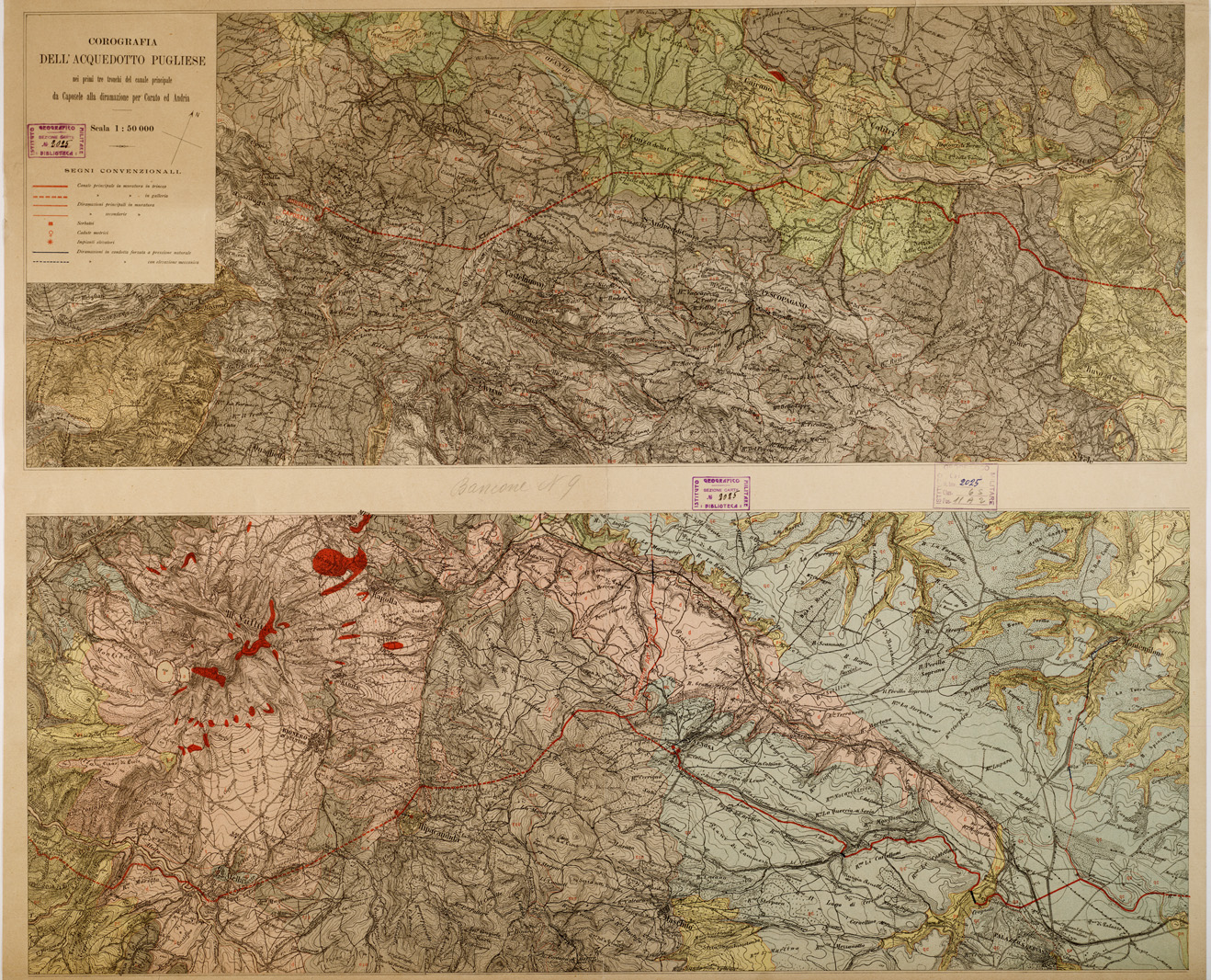 (N:13329) COROGRAFIA DELL'ACQUEDOTTO PUGLIESE... (B0004526) Carte e stampe antiche: riproduzione a colori su carta (formato A1)