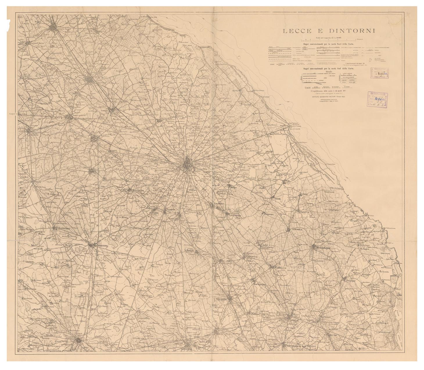 (N:11530) LECCE E DINTORNI (B0004536) Carte e stampe antiche: riproduzione a colori su carta (formato A1)