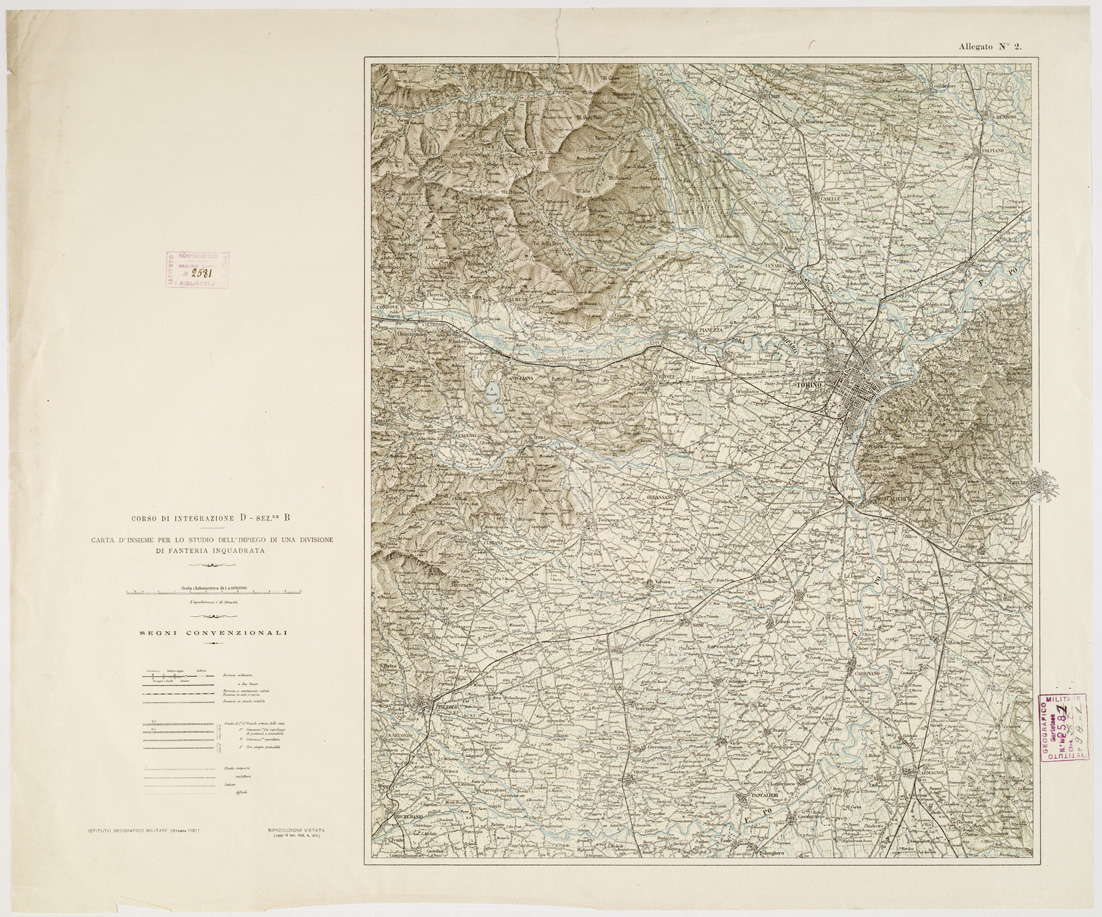 (N:919) CARTA D'INSIEME PER LO STUDIO DELL'IMPIEGO DI UNA DIVISIONE DI FANTERIA INQUADRATA CORSO DI INTEGRAZIONE D - SEZ.NE B (B0004572) Carte e stampe antiche: riproduzione a colori su carta (formato A1)