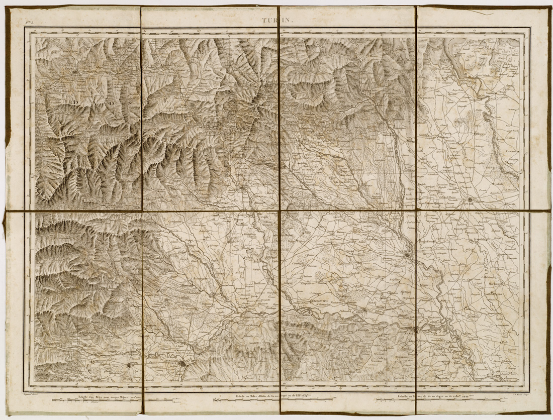 (N:8638) CARTE TOPOGRAPHIQUE MILITAIRE DES ALPES COMPRENANT LE PIEMONT, LA SAVOIE, LE COMTE DE NICE, LE VALLAIS, LE DUCHE' DE GENES, LE MILANAIS, ET PARTIE DES ETATS LIMITROPHES. - Foglio 5 - Turin (B0004577) Carte e stampe antiche: riproduzione a colori su carta (formato A1)