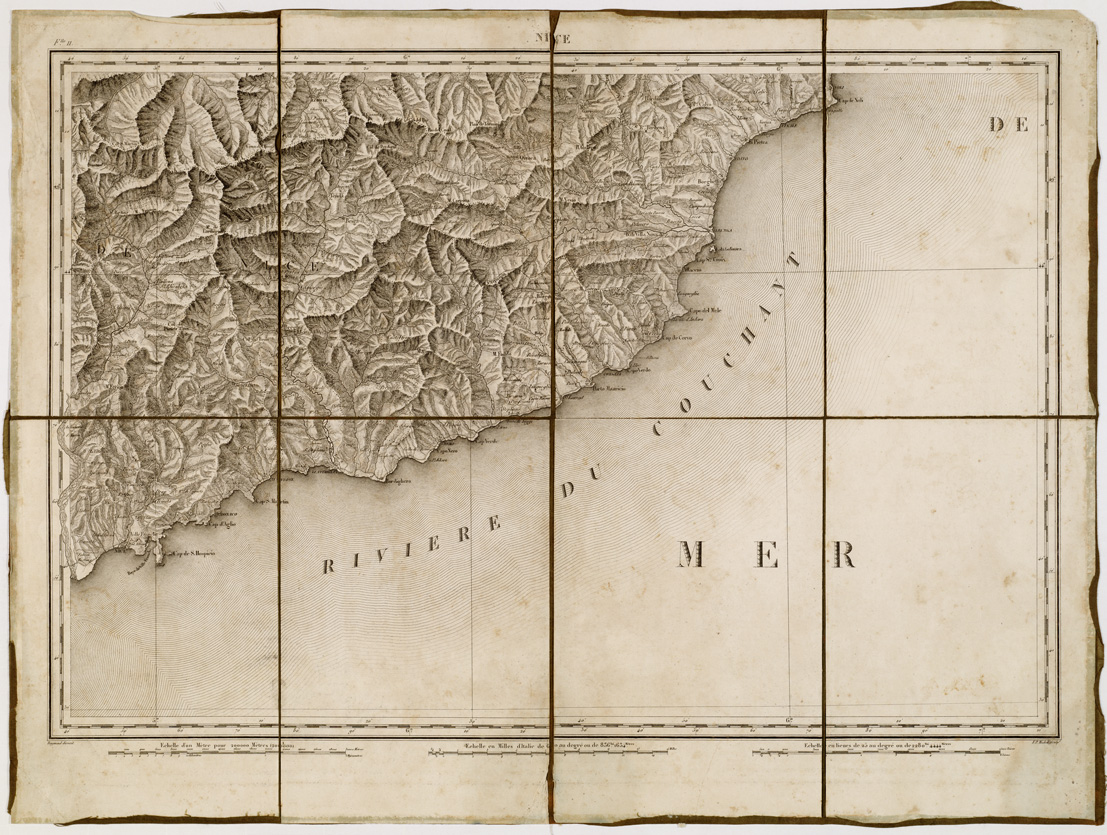 (N:8633) CARTE TOPOGRAPHIQUE MILITAIRE DES ALPES COMPRENANT LE PIEMONT, LA SAVOIE, LE COMTE DE NICE, LE VALLAIS, LE DUCHE' DE GENES, LE MILANAIS, ET PARTIE DES ETATS LIMITROPHES. - Foglio 11 - Nice (B0004583) Carte e stampe antiche: riproduzione a colori su carta (formato A1)