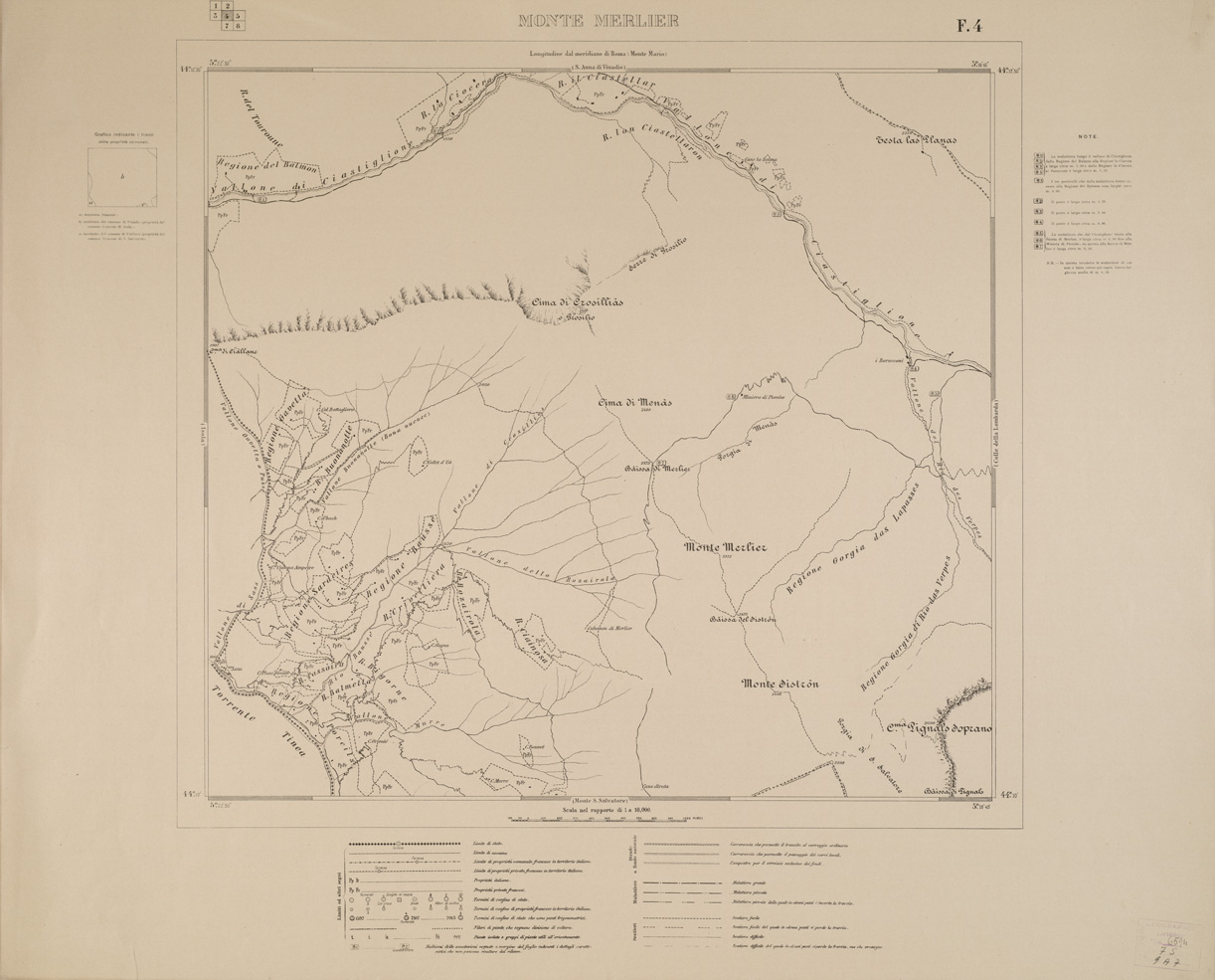 (N:13503) PIANO STRADALE AL 10.000 DELLA FRONTIERA VERSO L'ALTO NIZZARDO... - Foglio 4 - Monte Merlier (B0004610) Carte e stampe antiche: riproduzione a colori su carta (formato A1)