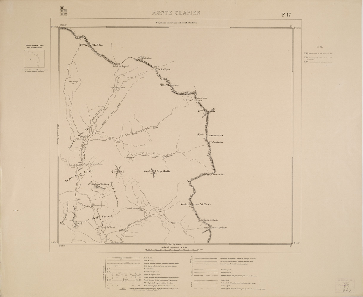 (N:13497) PIANO STRADALE AL 10.000 DELLA FRONTIERA VERSO L'ALTO NIZZARDO... - Foglio 17 - Monte Clapier (B0004623) Carte e stampe antiche: riproduzione a colori su carta (formato A1)