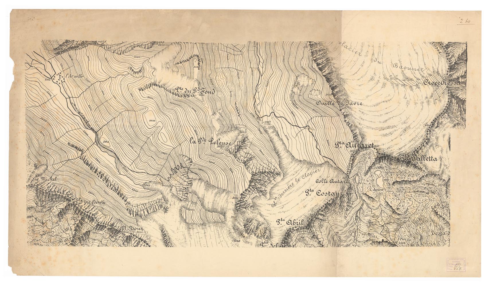 (N:3864) CARTA TOPOGRAFICA DEI FORTI DEL MONCENISIO, DI EXILLES E FENESTRELLE - Tavola 2 bis (B0004634) Carte e stampe antiche: riproduzione a colori su carta (formato A1)