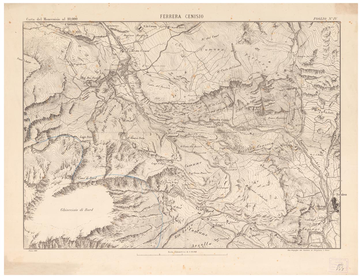 (N:3845) CARTA TOPOGRAFICA DEI FORTI DEL MONCENISIO, DI EXILLES E FENESTRELLE - Foglio 4 - Ferrara Cenisio (B0004643) Carte e stampe antiche: riproduzione a colori su carta (formato A1)