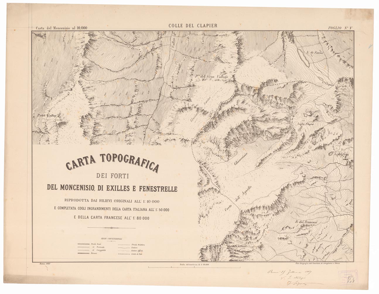 (N:3848) CARTA TOPOGRAFICA DEI FORTI DEL MONCENISIO, DI EXILLES E FENESTRELLE - Foglio 5 - Colle del Clapier (B0004644) Carte e stampe antiche: riproduzione a colori su carta (formato A1)