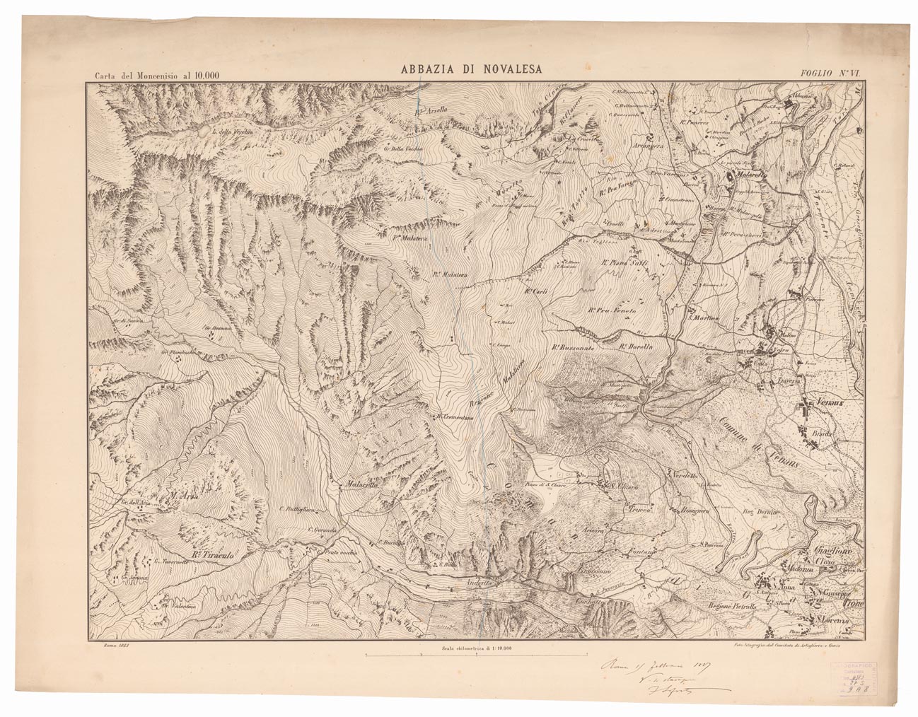 (N:3849) CARTA TOPOGRAFICA DEI FORTI DEL MONCENISIO, DI EXILLES E FENESTRELLE - Foglio 6 Abbazia di Novalesa (B0004645) Carte e stampe antiche: riproduzione a colori su carta (formato A1)