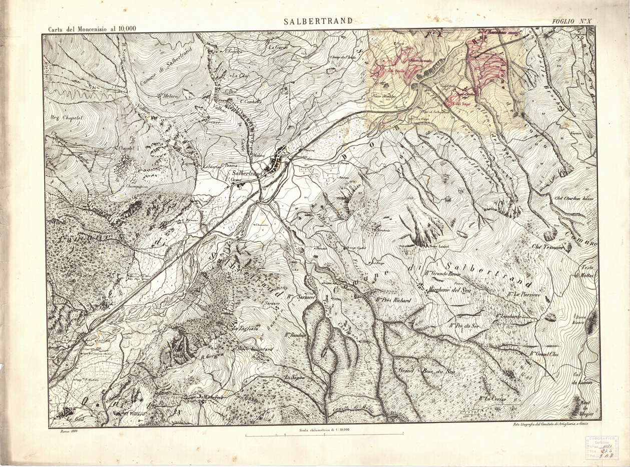 (N:3856) CARTA TOPOGRAFICA DEI FORTI DEL MONCENISIO, DI EXILLES E FENESTRELLE - Foglio 10 - Salbertrand (carta con velina) (B0004648) Carte e stampe antiche: riproduzione a colori su carta (formato A1)