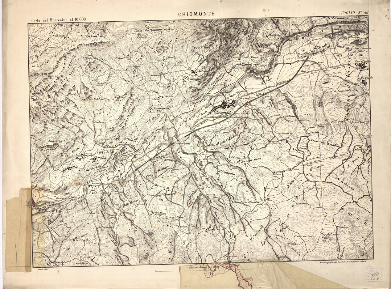 (N:3852) CARTA TOPOGRAFICA DEI FORTI DEL MONCENISIO, DI EXILLES E FENESTRELLE - Foglio 8 - Chiomonte (B0004651) Carte e stampe antiche: riproduzione a colori su carta (formato A1)