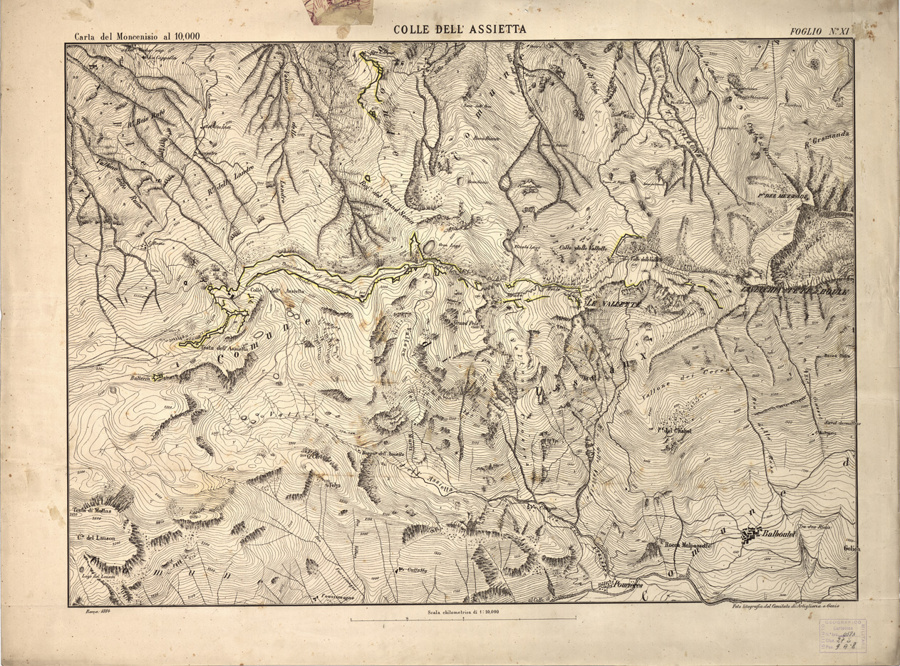 (N:3857) CARTA TOPOGRAFICA DEI FORTI DEL MONCENISIO, DI EXILLES E FENESTRELLE - Foglio 11 - Colle dell'Assietta (B0004653) Carte e stampe antiche: riproduzione a colori su carta (formato A1)