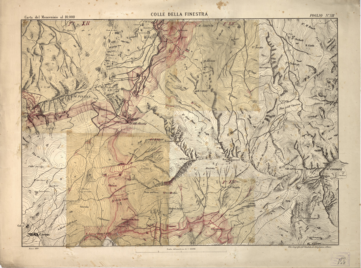 (N:3860) CARTA TOPOGRAFICA DEI FORTI DEL MONCENISIO, DI EXILLES E FENESTRELLE - Foglio 12 - Colle della Finestra (carta con velina) (B0004654) Carte e stampe antiche: riproduzione a colori su carta (formato A1)