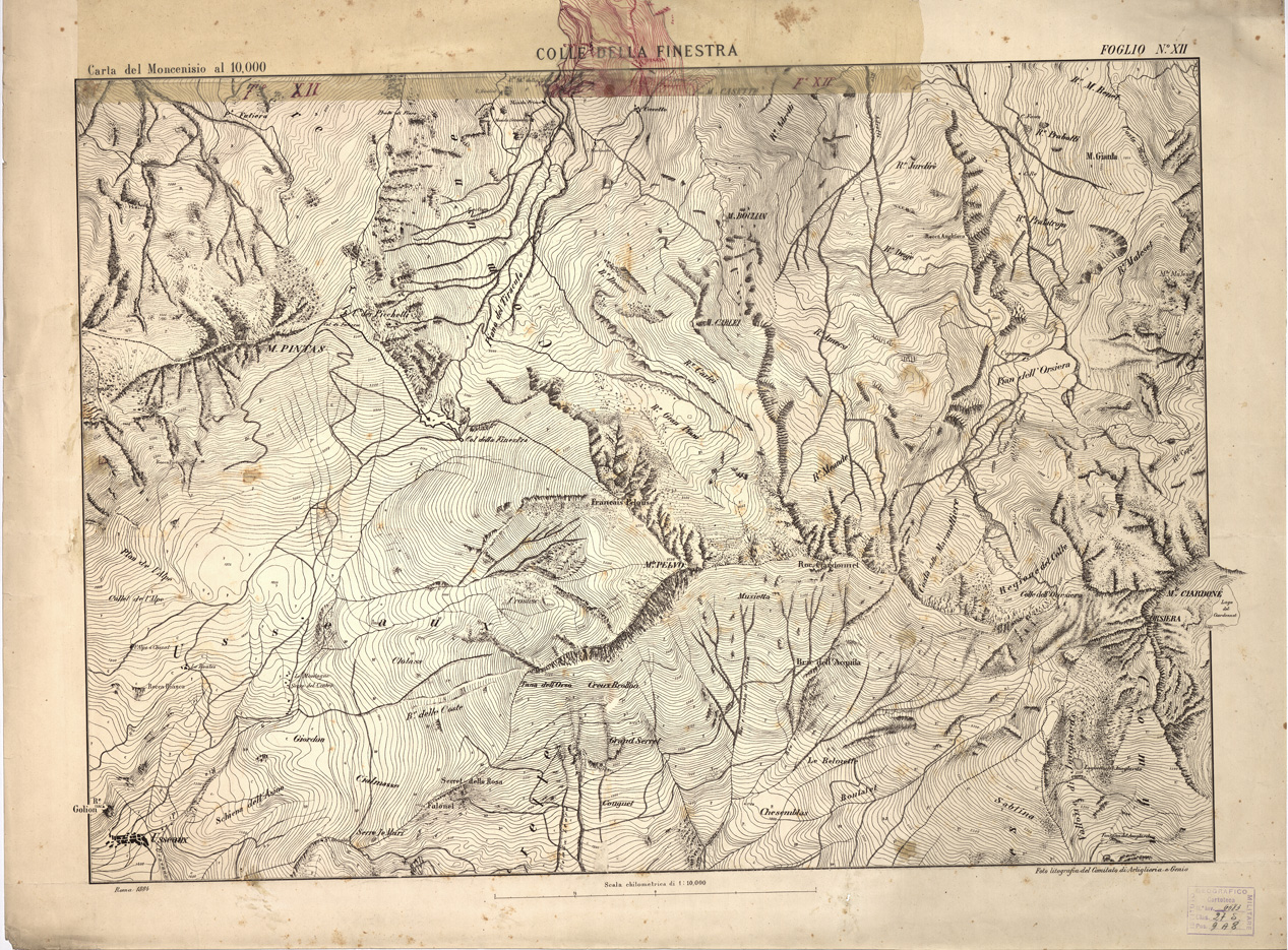 (N:3859) CARTA TOPOGRAFICA DEI FORTI DEL MONCENISIO, DI EXILLES E FENESTRELLE - Foglio 12 - Colle della Finestra (B0004655) Carte e stampe antiche: riproduzione a colori su carta (formato A1)