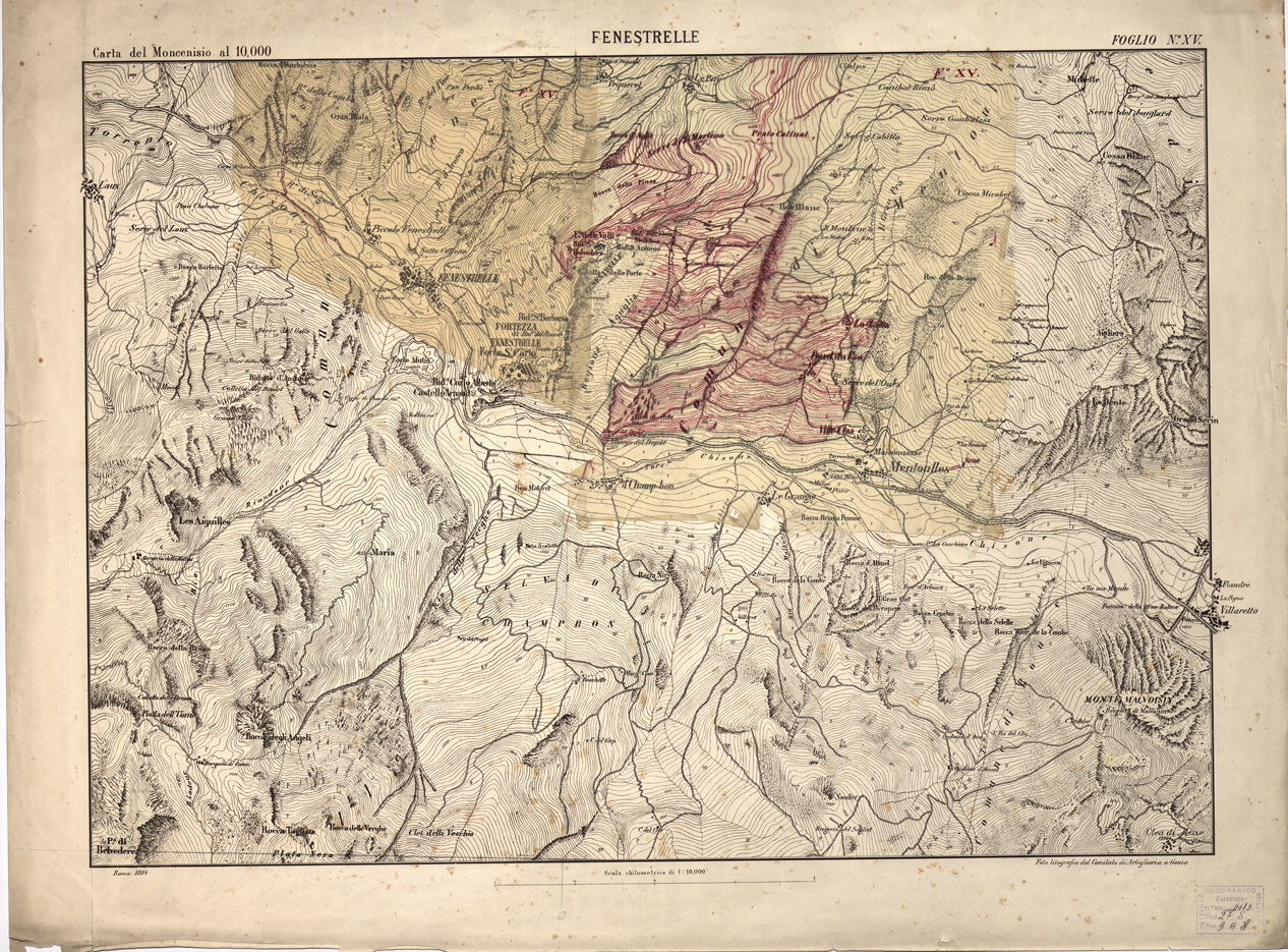 (N:3863) CARTA TOPOGRAFICA DEI FORTI DEL MONCENISIO, DI EXILLES E FENESTRELLE - Foglio 15 - Fenestrelle (carta con velina) (B0004658) Carte e stampe antiche: riproduzione a colori su carta (formato A1)