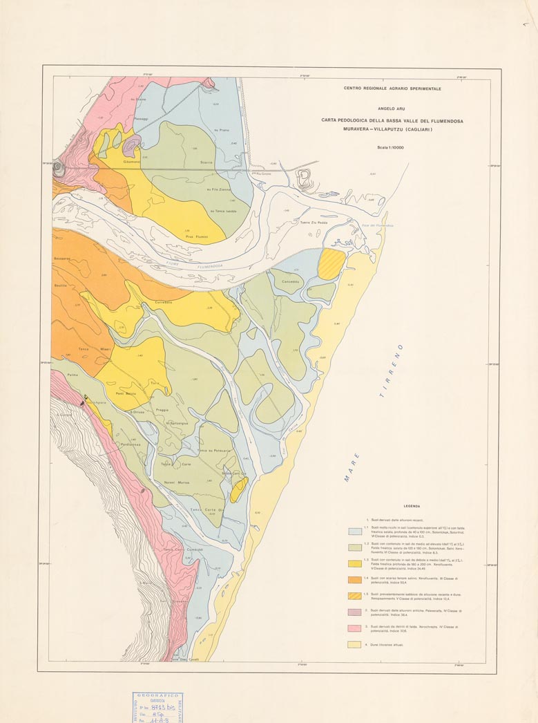 (N:5791) CARTA PEDOLOGICA DELLA BASSA VALLE DEL FLUMENDOSA MURAVERA - VILLAPUTZU (CAGLIARI) (B0004679) Carte e stampe antiche: riproduzione a colori su carta (formato A1)