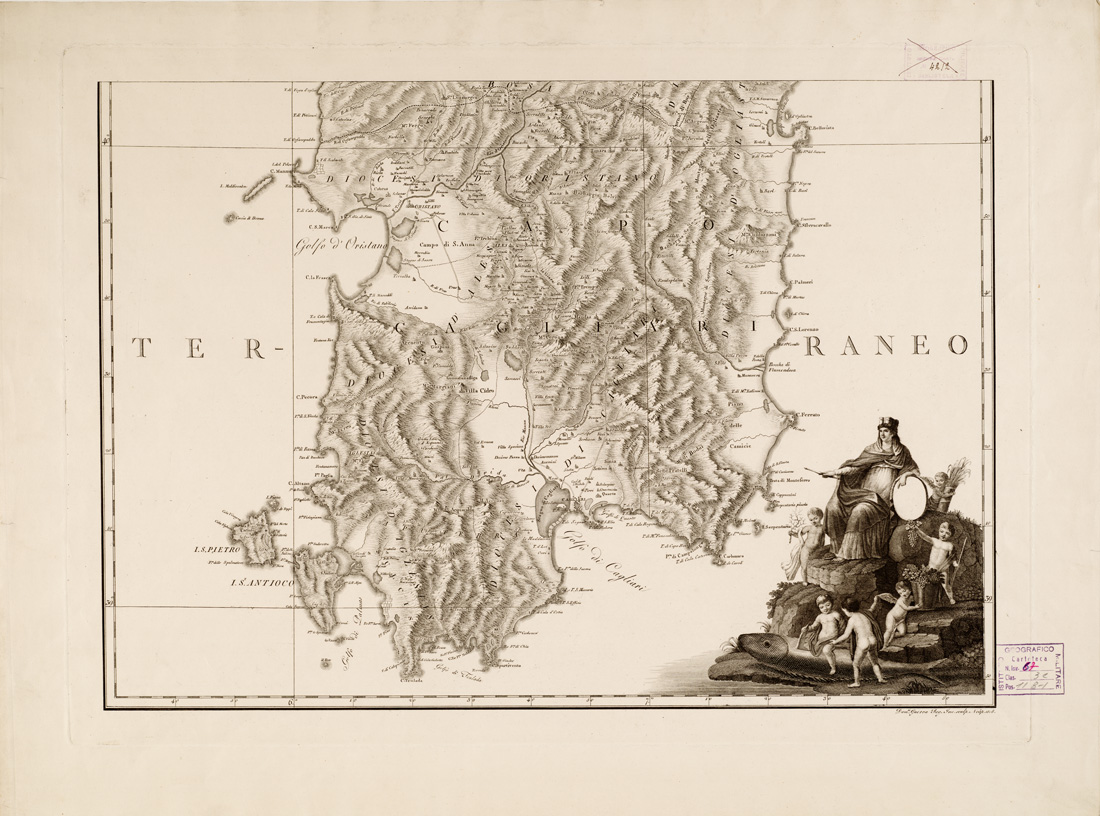 (N:12992) NUOVA CARTA DELL'ISOLA E REGNO DI SARDEGNA OPERA DEL R. P. TOMMASO NAPOLI DELLE SCUOLE PIE COLLEGIATO DELL'UNIVERSITA' DI CAGLIARI, E DEL CAV. RIZZI-ZANNONI DIRETTORE DEL BURO' TOPOGRAFICO DELLA GUERRA PRESSO S. M. IL RE DELLE DUE SICILIE, 1811. (B0004685) Carte e stampe antiche: riproduzione a colori su carta (formato A1)
