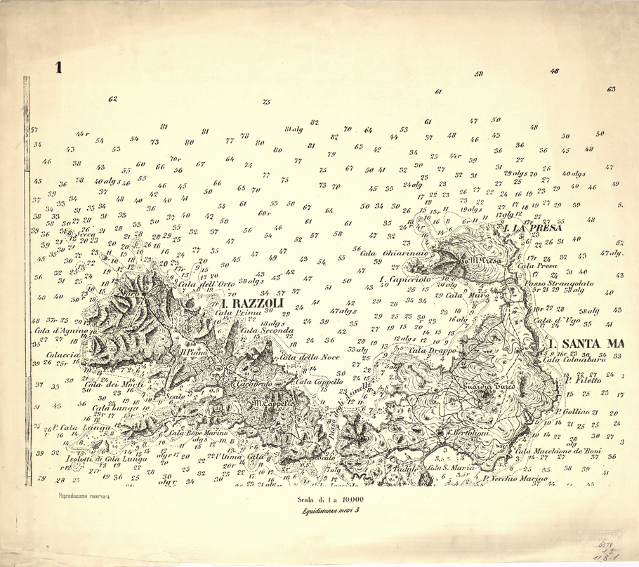 (N:6914) CARTA TOPOGRAFICA DELL'ARCIPELAGO DELLA MADDALENA... - Foglio 1 (B0004687) Carte e stampe antiche: riproduzione a colori su carta (formato A1)