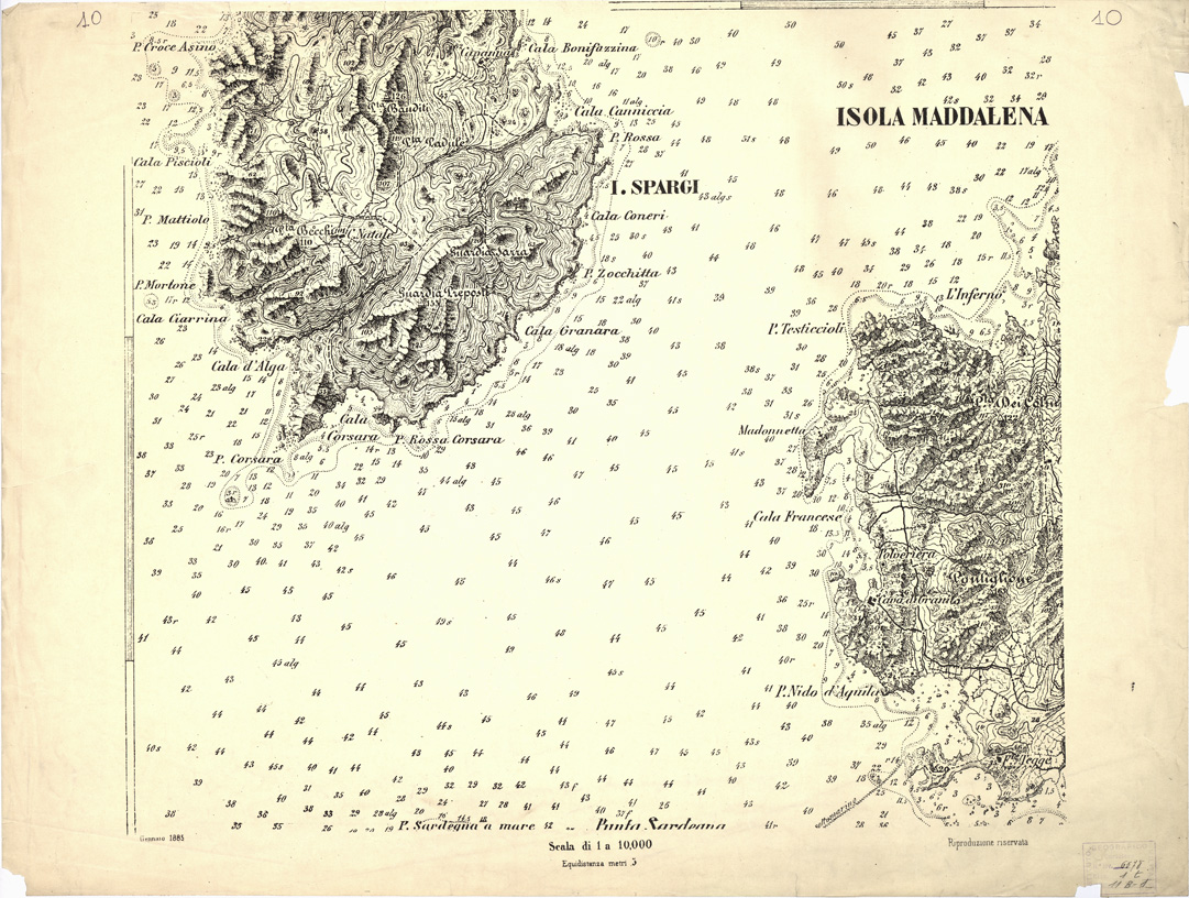(N:6915) CARTA TOPOGRAFICA DELL'ARCIPELAGO DELLA MADDALENA... - Foglio 10 (B0004696) Carte e stampe antiche: riproduzione a colori su carta (formato A1)