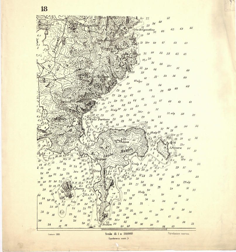 (N:6923) CARTA TOPOGRAFICA DELL'ARCIPELAGO DELLA MADDALENA... - Foglio 18 (B0004704) Carte e stampe antiche: riproduzione a colori su carta (formato A1)