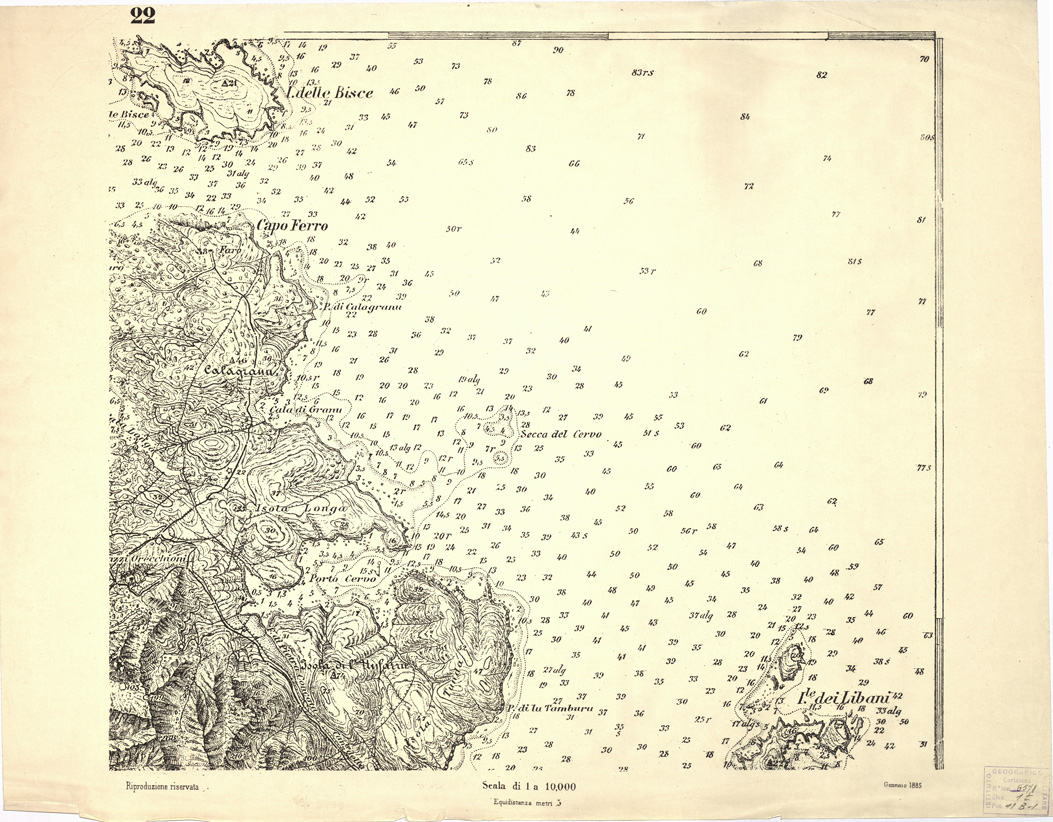 (N:6929) CARTA TOPOGRAFICA DELL'ARCIPELAGO DELLA MADDALENA... - Foglio 22 (B0004709) Carte e stampe antiche: riproduzione a colori su carta (formato A1)