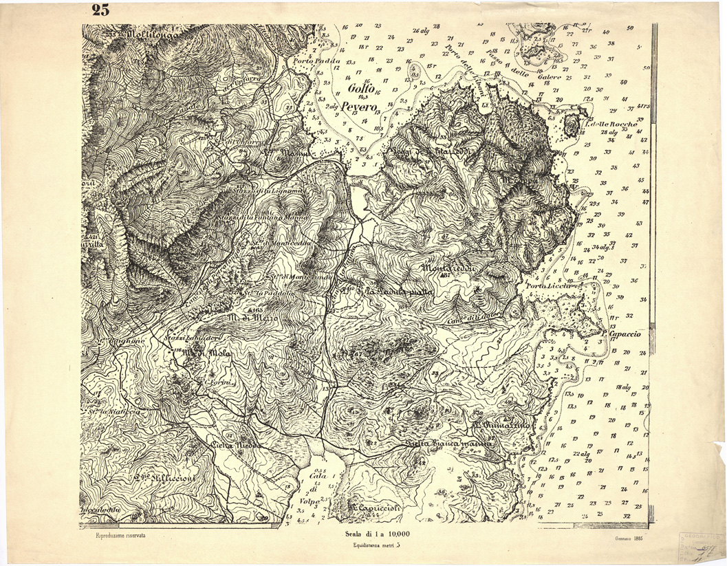 (N:6934) CARTA TOPOGRAFICA DELL'ARCIPELAGO DELLA MADDALENA... - Foglio 25 (B0004714) Carte e stampe antiche: riproduzione a colori su carta (formato A1)