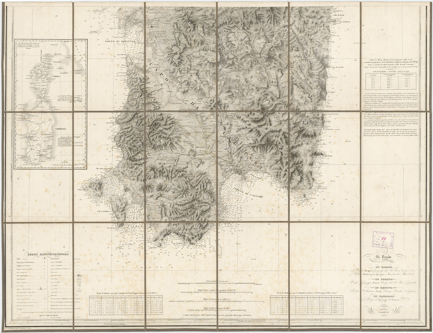 (N:2714) CARTA DELL'ISOLA E REGNO DI SARDEGNA - Foglio Sud (B0004715) Carte e stampe antiche: riproduzione a colori su carta (formato A1)