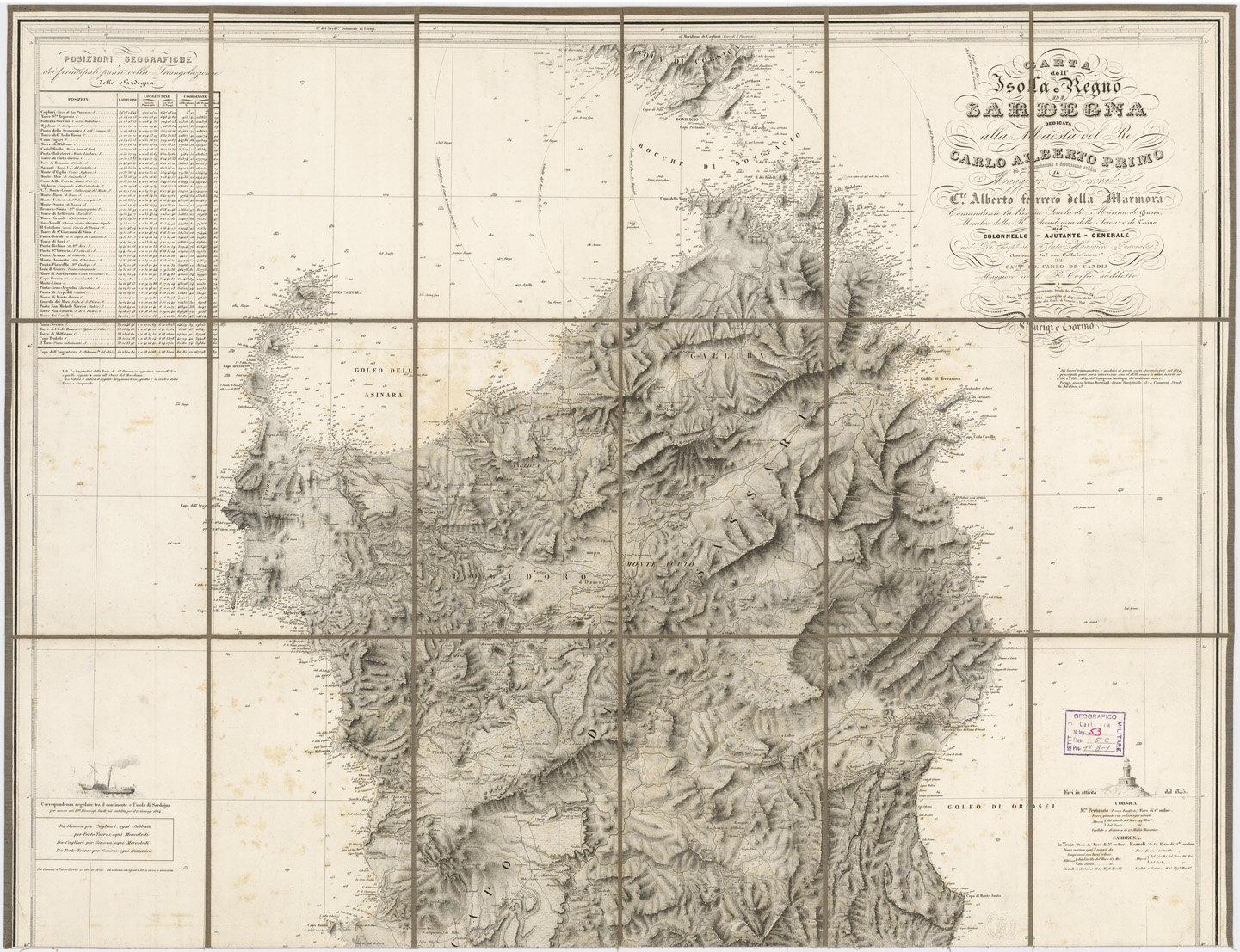 (N:2716) CARTA DELL'ISOLA E REGNO DI SARDEGNA - Foglio Nord (B0004716) Carte e stampe antiche: riproduzione a colori su carta (formato A1)