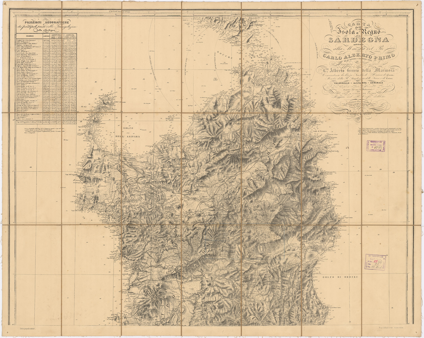 (N:2710) CARTA DELL'ISOLA E REGNO DI SARDEGNA - Foglio Nord
 (B0004723) Carte e stampe antiche: riproduzione a colori su carta (formato A1)