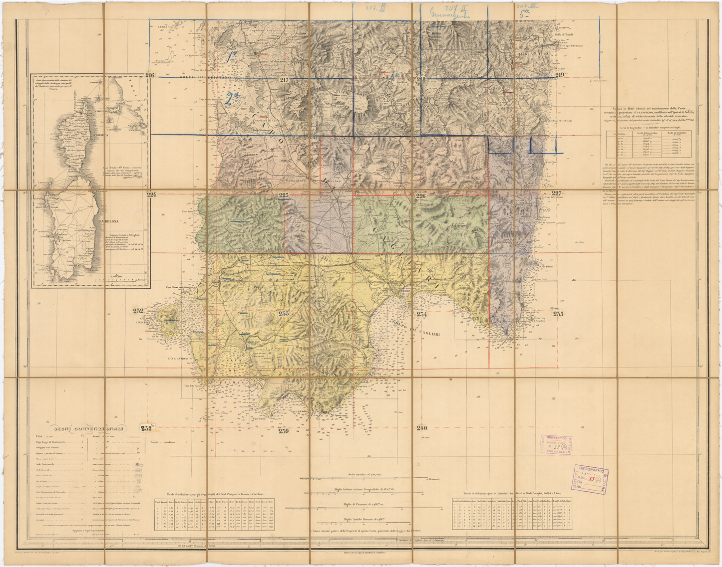 (N:2712) CARTE DELL'ISOLA E REGNO DI SARDEGNA - Foglio Sud (B0004724) Carte e stampe antiche: riproduzione a colori su carta (formato A1)