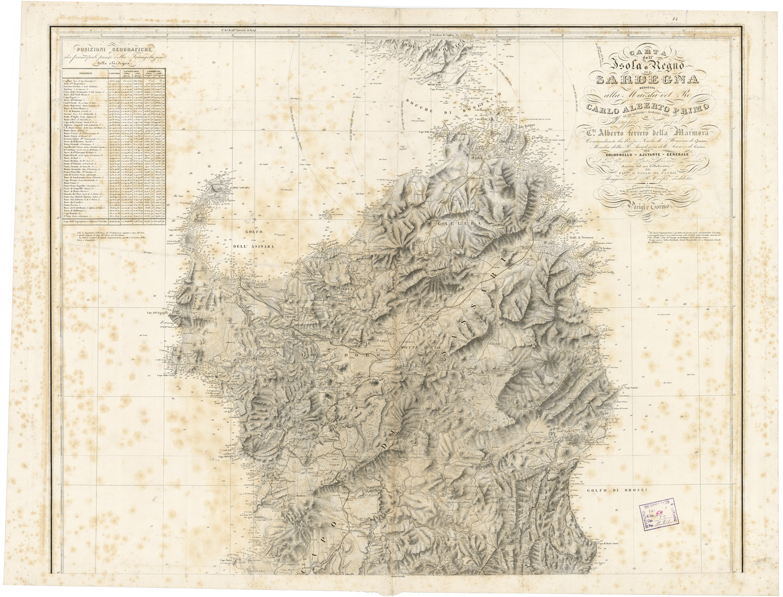 (N:22091) CARTA DELL'ISOLA E REGNO DI SARDEGNA - Foglio Nord (B0004727) Carte e stampe antiche: riproduzione a colori su carta (formato A1)