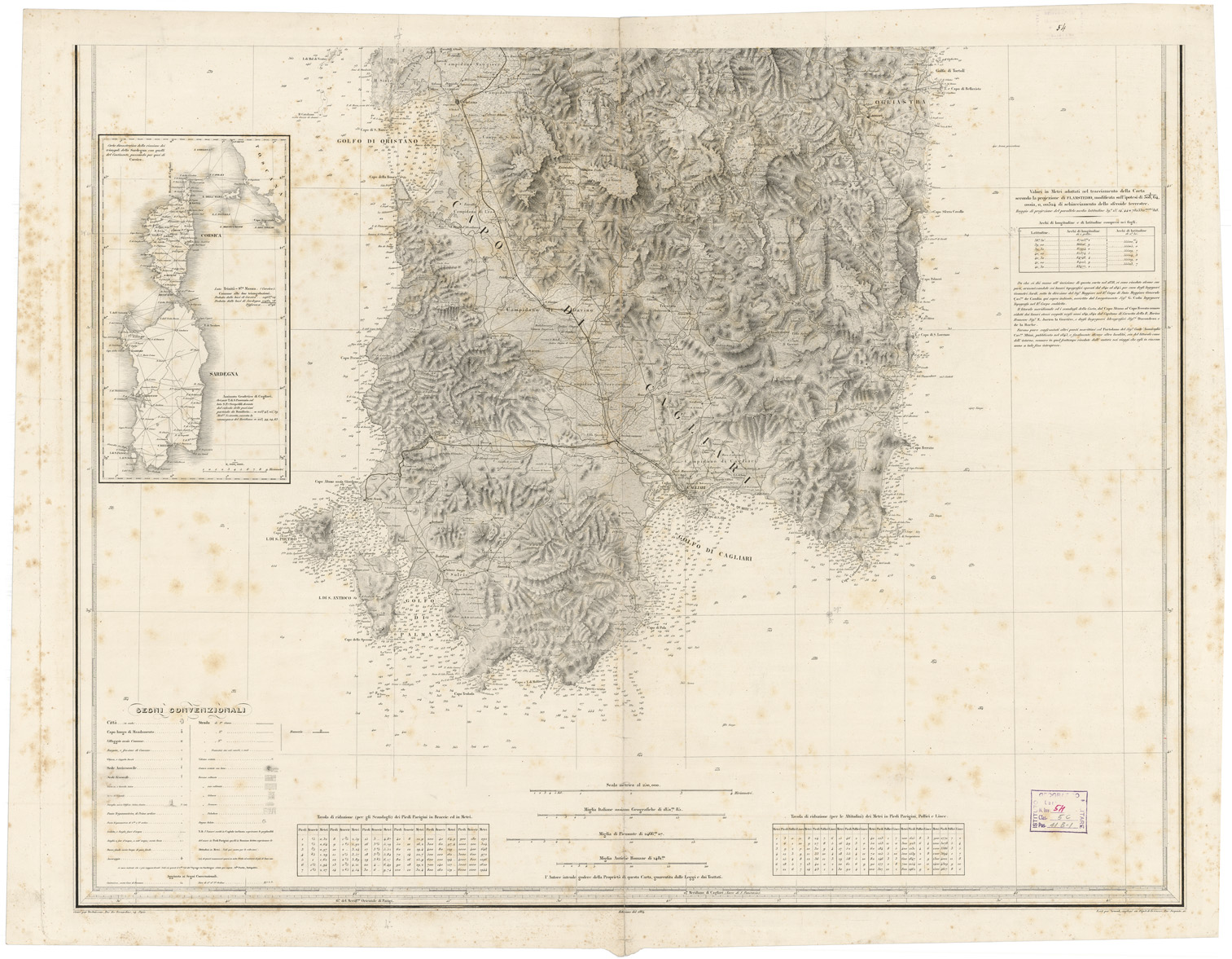 (N:22092) CARTA DELL'ISOLA E REGNO DI SARDEGNA - Foglio Sud (B0004728) Carte e stampe antiche: riproduzione a colori su carta (formato A1)