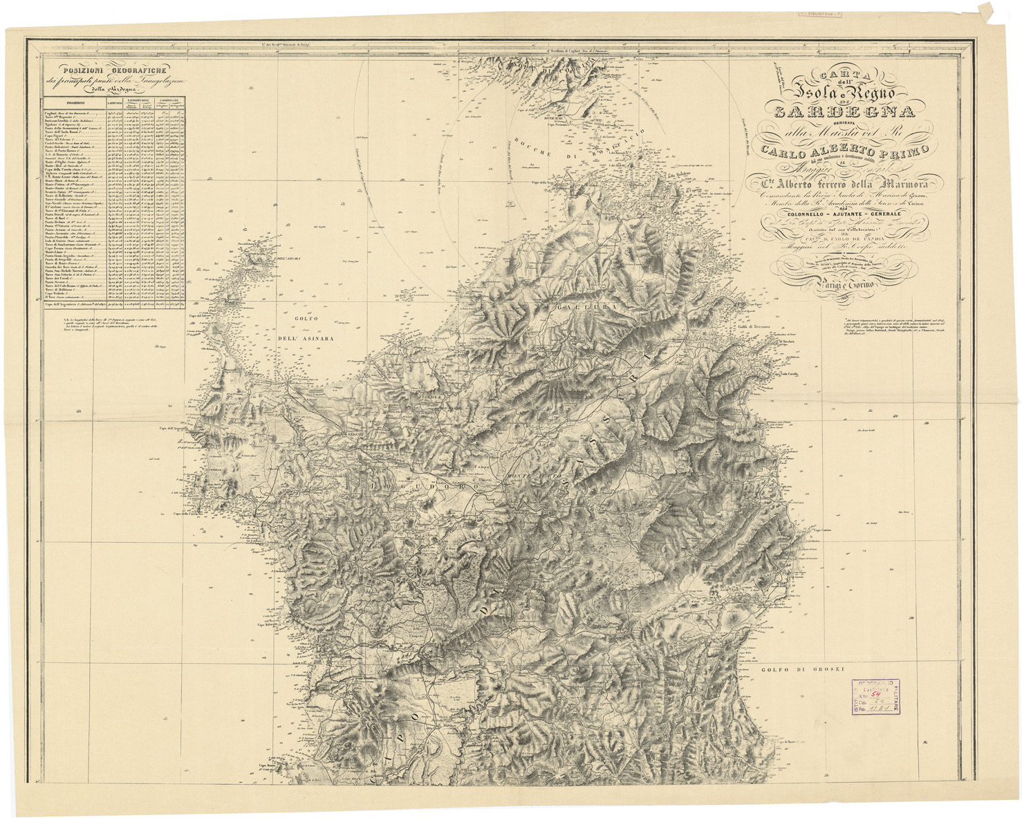 (N:2718) CARTA DELL'ISOLA E REGNO DI SARDEGNA - Foglio Nord (B0004729) Carte e stampe antiche: riproduzione a colori su carta (formato A1)