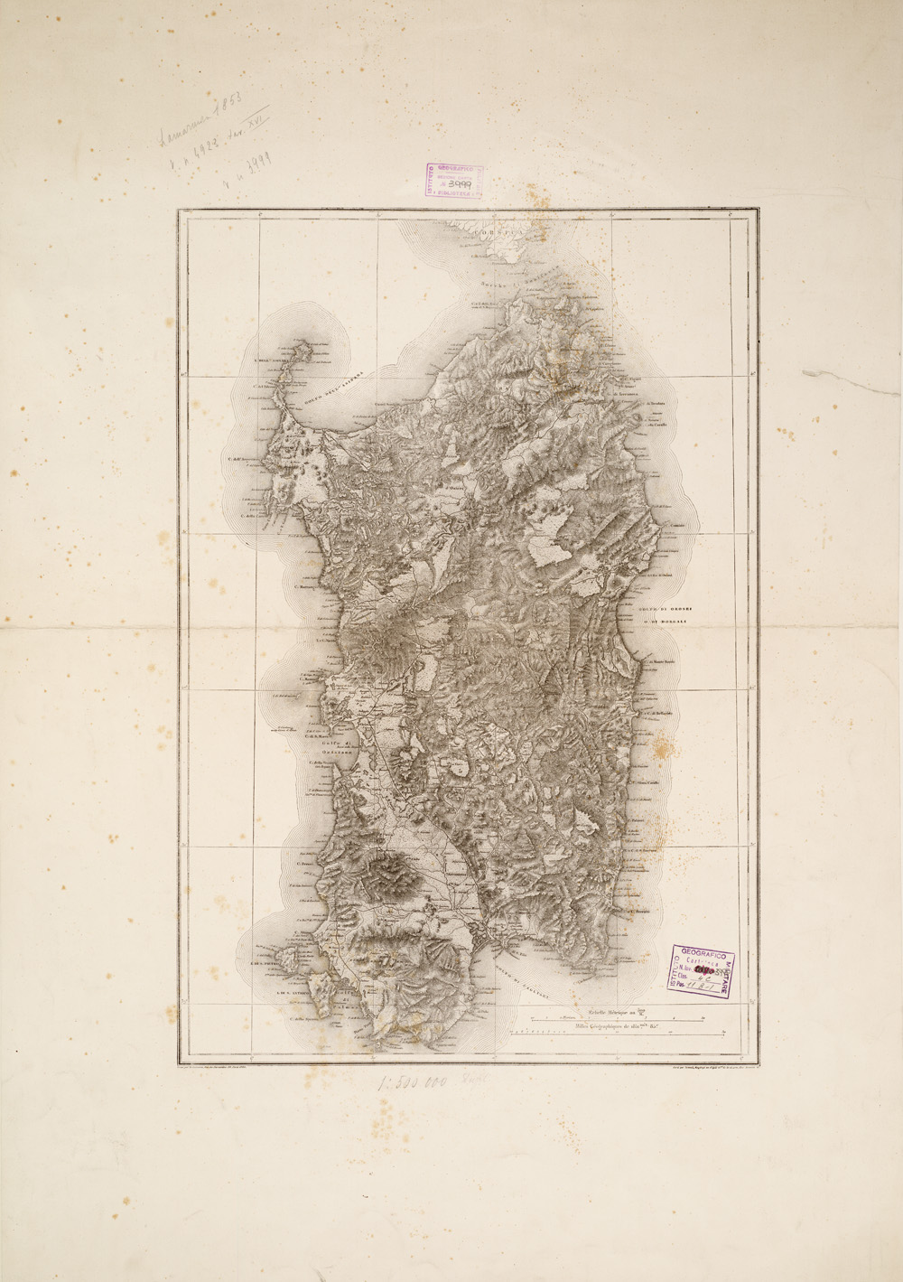 (N:6980) CARTA TOPOGRAFICA DELL'ISOLA DI SARDEGNA (B0004748) Carte e stampe antiche: riproduzione a colori su carta (formato A1)