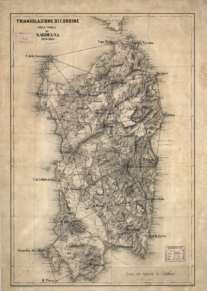 (N:6981) TRIANGOLAZIONE DI I ORDINE DELL'ISOLA DI SARDEGNA (B0004749) Carte e stampe antiche: riproduzione a colori su carta (formato A1)