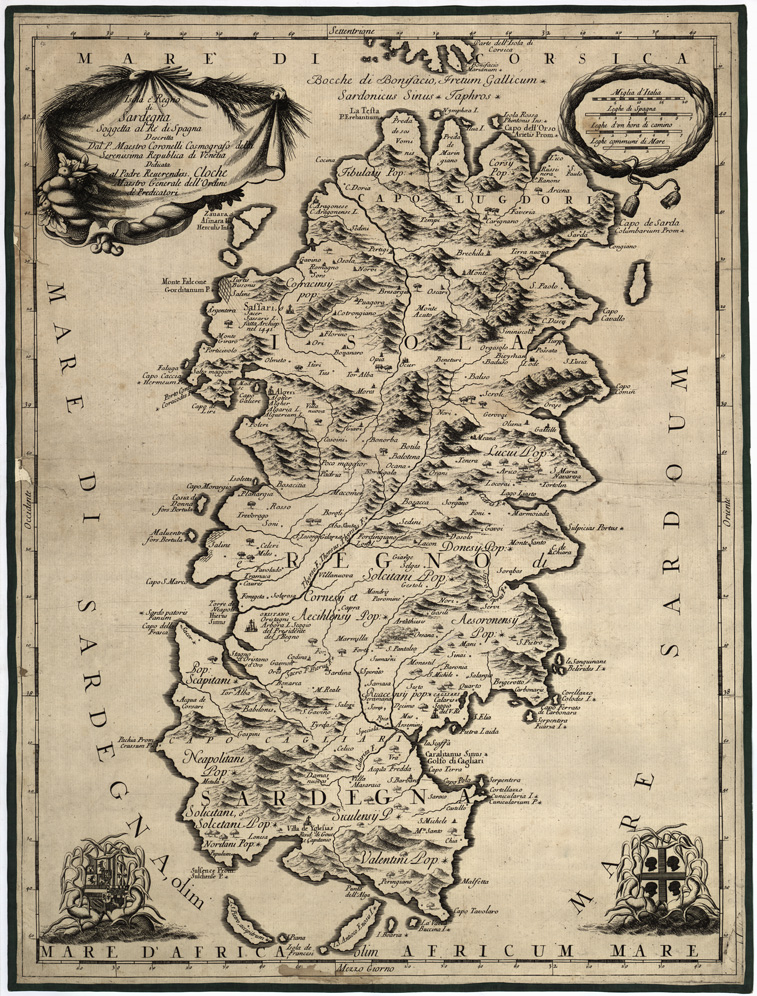 (N:10685) ISOLA E REGNO DI SARDEGNA SOGGETTA AL RE DI SPAGNA. (B0004751) Carte e stampe antiche: riproduzione a colori su carta (formato A1)
