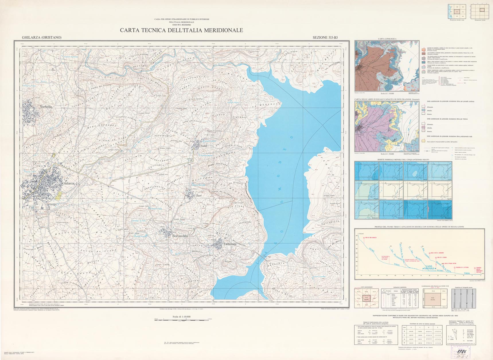 (N:6154) CARTA TECNICA DELL'ITALIA MERIDIONALE - INIZIO DEI RILIEVI SARDEGNA PER CONTO DELLA CASSA PER IL MEZZOGIORNO - Sezione 515-B3 - Ghilarza (Oristano) (B0004817) Carte e stampe antiche: riproduzione a colori su carta (formato A1)