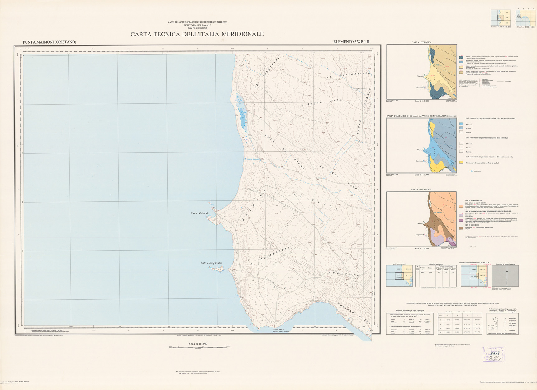(N:6059) CARTA TECNICA DELL'ITALIA MERIDIONALE - INIZIO DEI RILIEVI SARDEGNA PER CONTO DELLA CASSA PER IL MEZZOGIORNO - Elemento 528-B1-II - Punta Maimoni (Oristano) (B0004954) Carte e stampe antiche: riproduzione a colori su carta (formato A1)