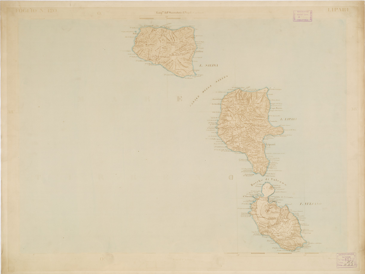 (N:3578) CARTA DELL'ISOLA DI SICILIA - Foglio 120 - Lipari (B0005062) Carte e stampe antiche: riproduzione a colori su carta (formato A1)