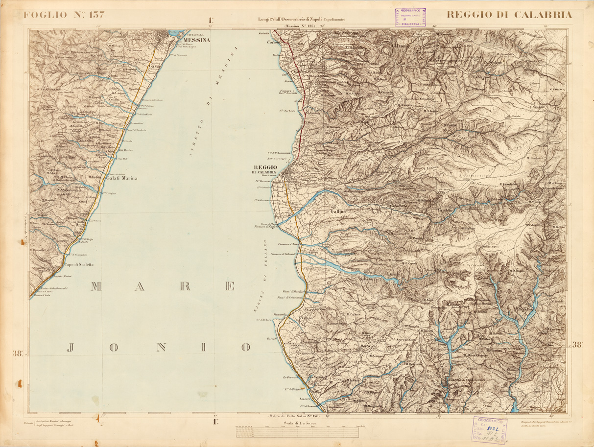 (N:3591) CARTA DELL'ISOLA DI SICILIA - Foglio 137 - Reggio di Calabria (B0005075) Carte e stampe antiche: riproduzione a colori su carta (formato A1)
