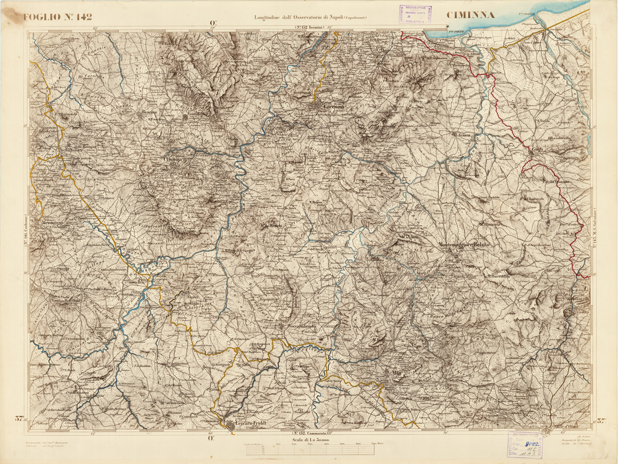 (N:3595) CARTA DELL'ISOLA DI SICILIA - Foglio 142 - Ciminna (B0005079) Carte e stampe antiche: riproduzione a colori su carta (formato A1)